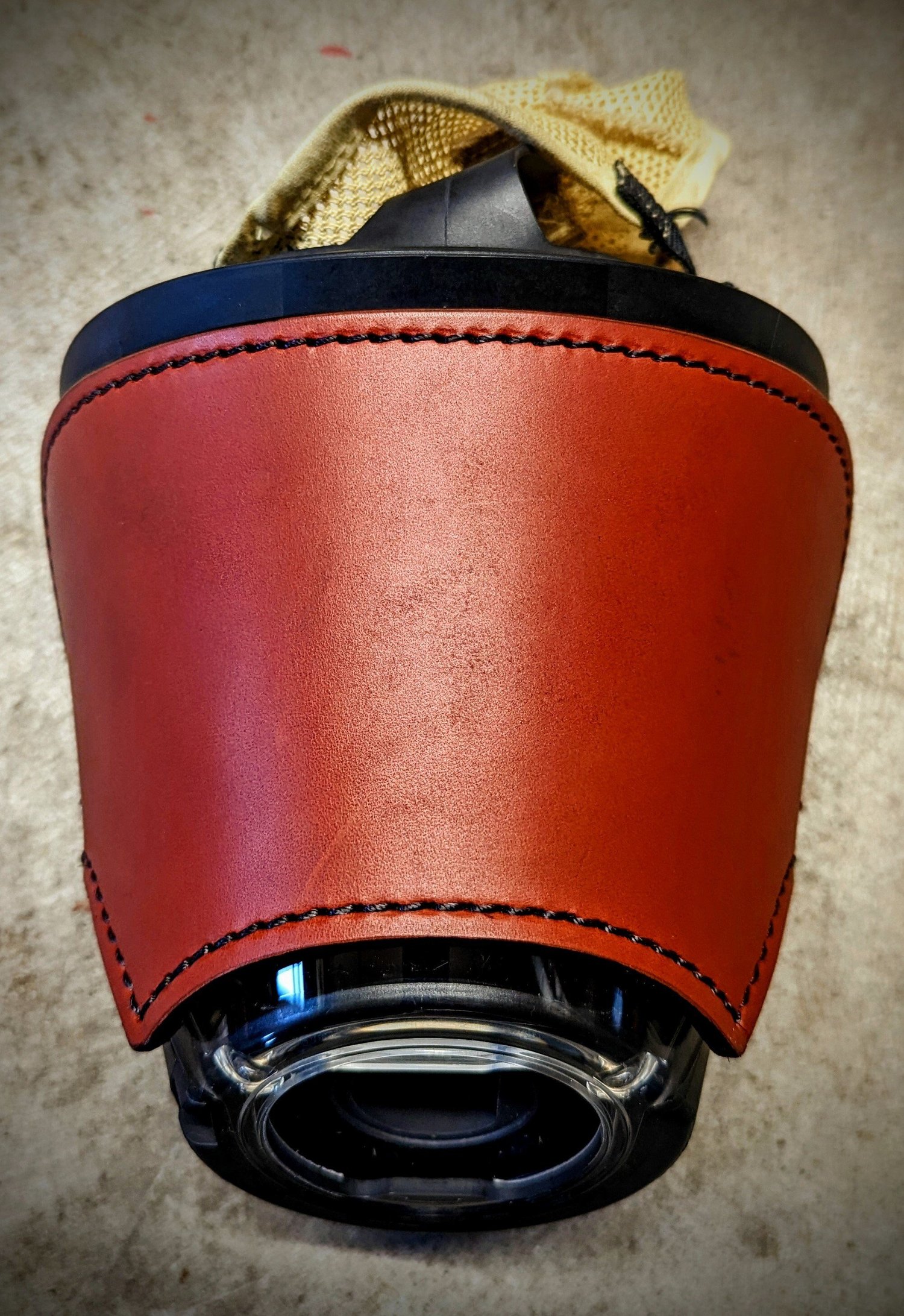 Hazelnut leather Scott C5 SCBA mask cover – additional product view 2
