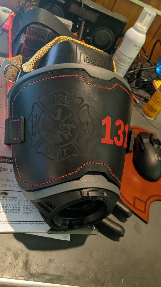 Black leather MSA G1 SCBA mask cover – additional product view 2