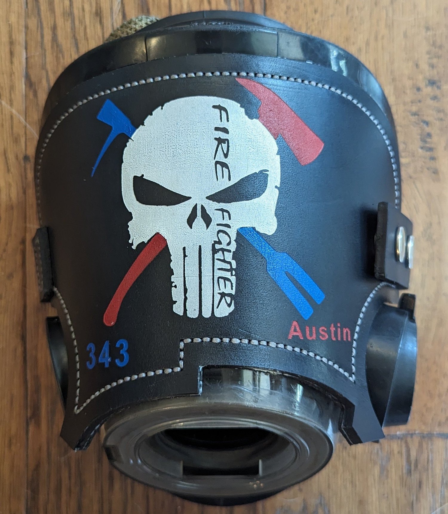 Black leather Scott AV-3000 SCBA mask cover – additional product view 5